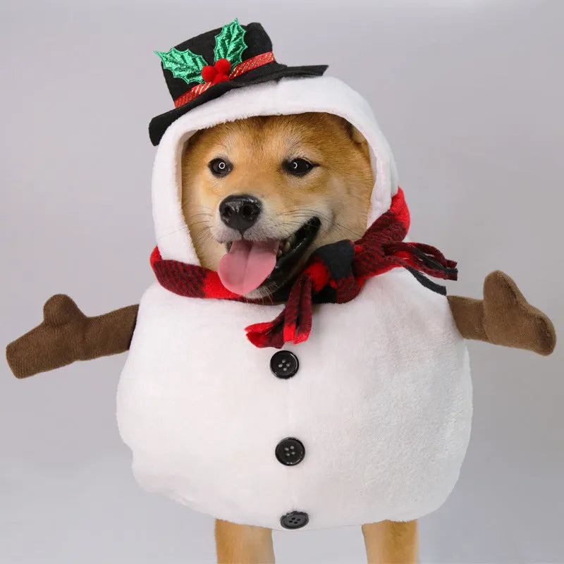 Christmas snowman dog costume polyester pet clothing in holiday setting