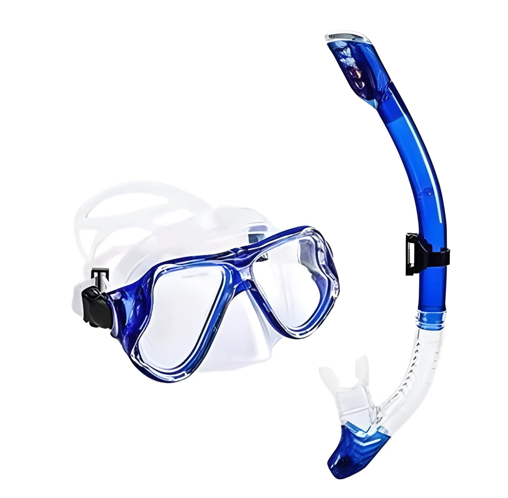 Colour options for a snorkelling mask with a PC frame, silicone strap, and transparent lens.