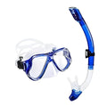 Colour options for a snorkelling mask with a PC frame, silicone strap, and transparent lens.