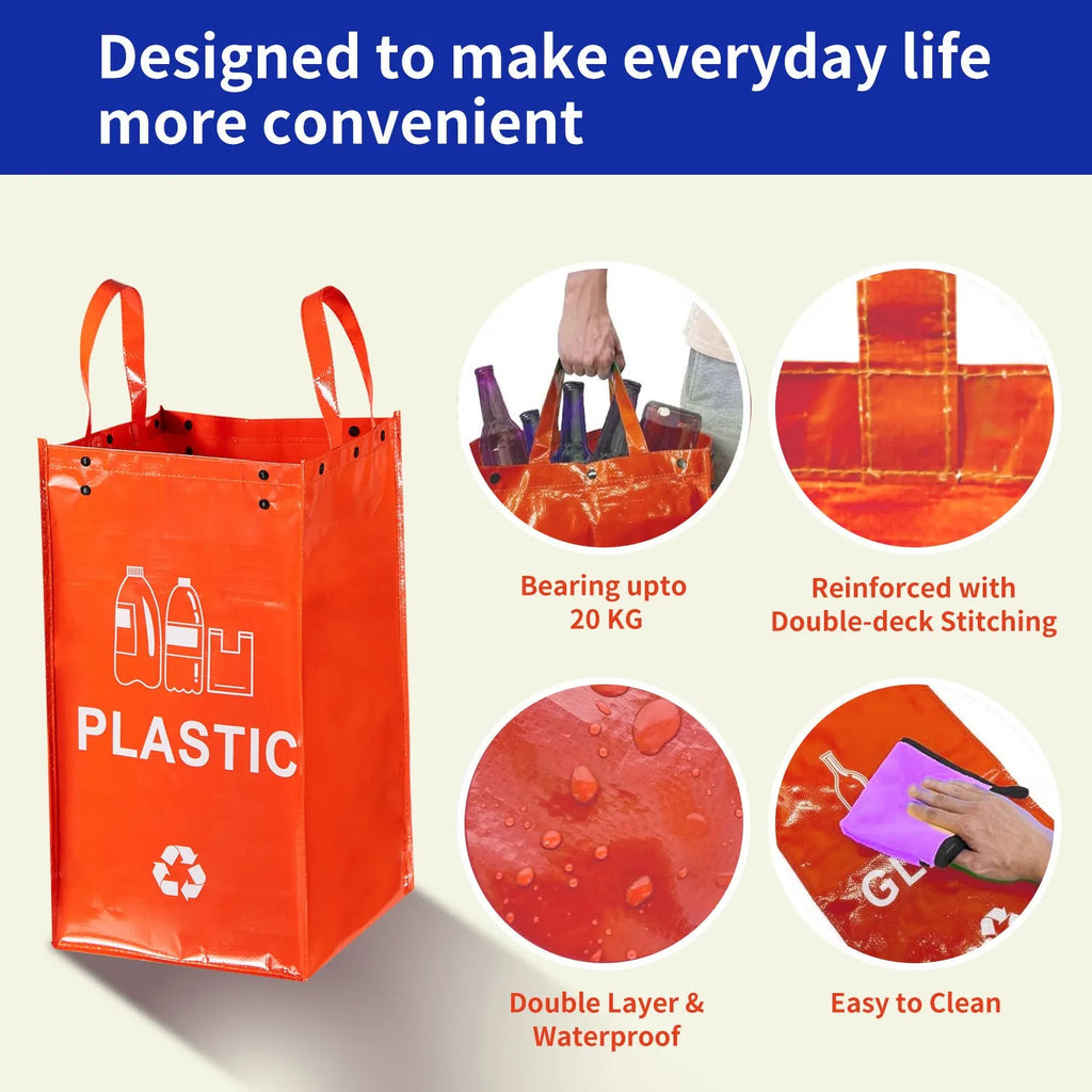 Blue handbag style 40-litre plastic waste sorting bin with waterproof construction