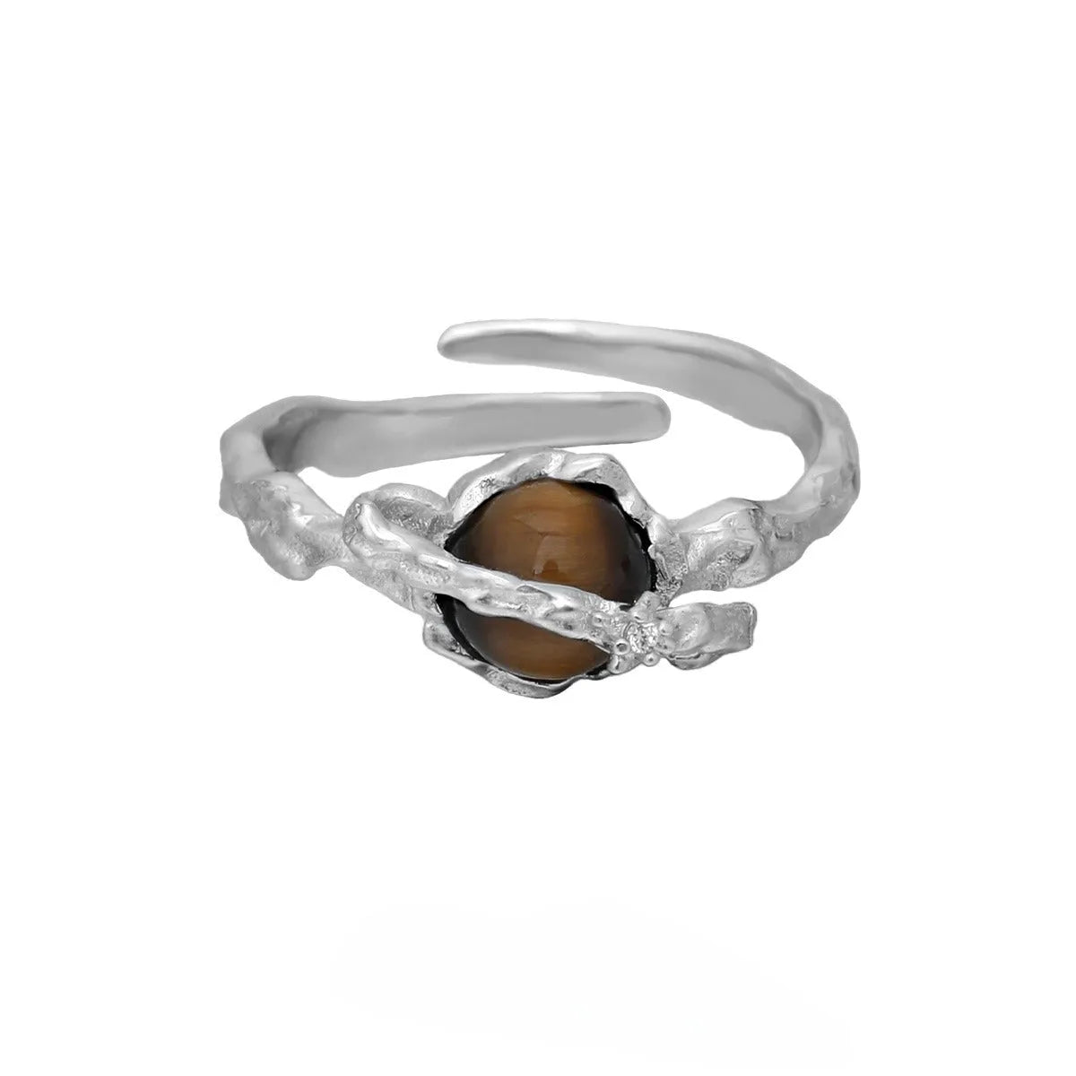 Silver Saturn design open ring with adjustable opening and white gold colour finish