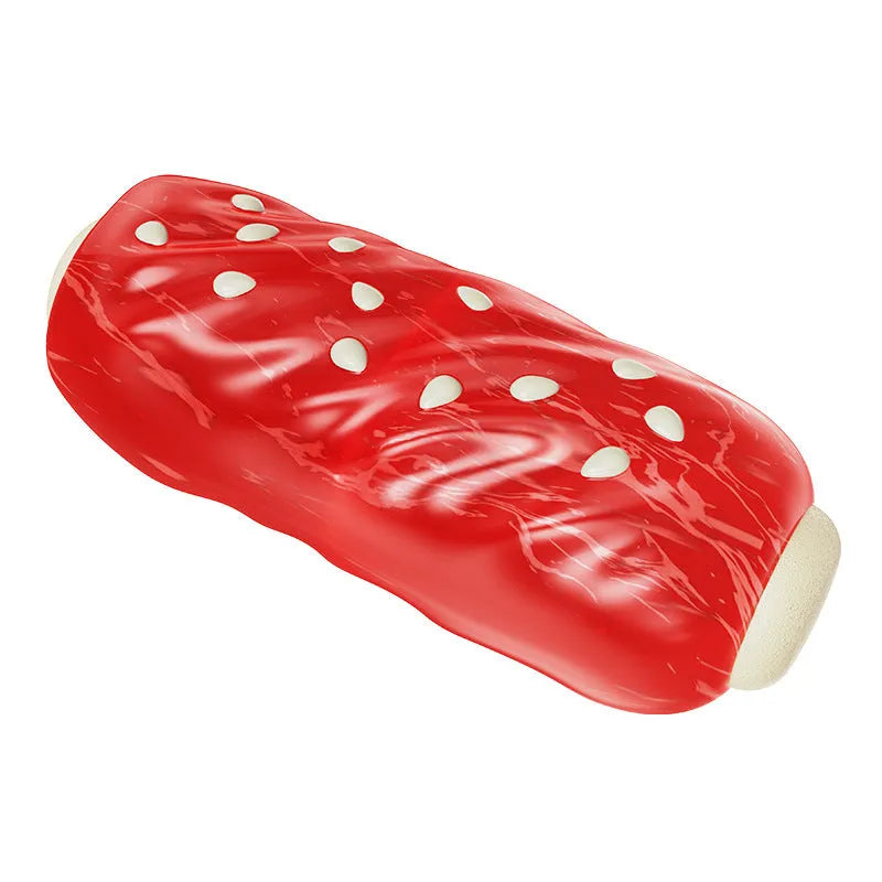 Primary colour plastic molar rod dog chew toy for dental cleaning and teething relief.