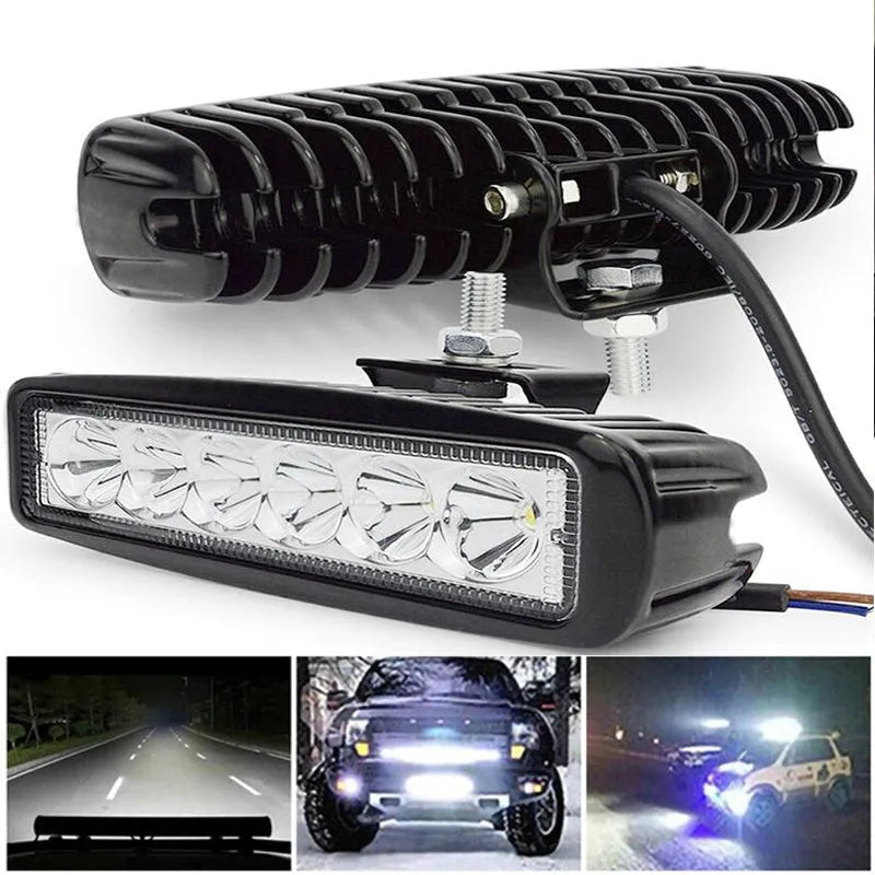 Black die-cast aluminium car auxiliary LED spotlight with bracket for 12V-24V vehicles.