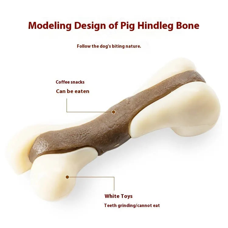 Dog bone grinding rod chew toy in two sizes with cowhide nylon construction