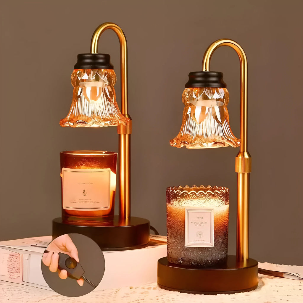 Lifting aromatherapy wax melting lamp with bamboo lamp holder
