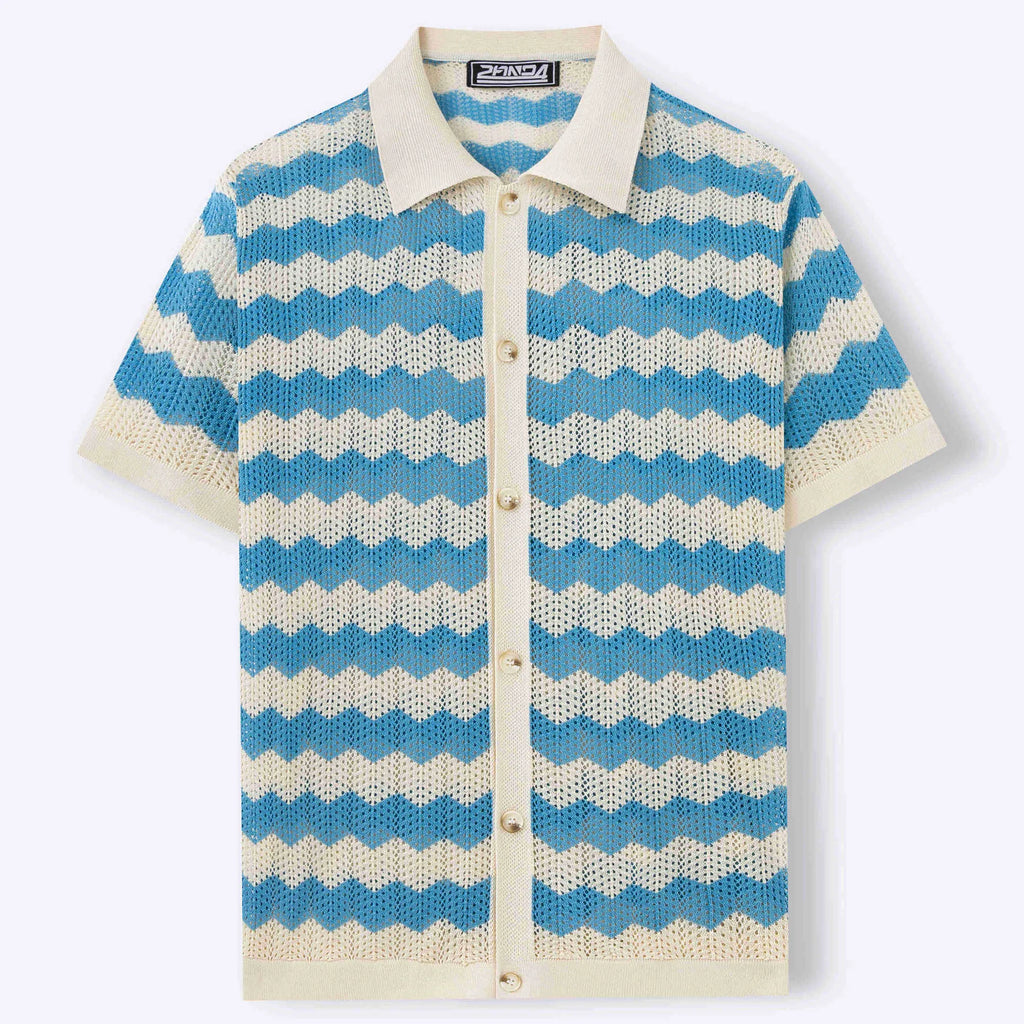 American-style hollow jacquard corrugated short sleeve summer sweater in yellow, blue, or brown colours