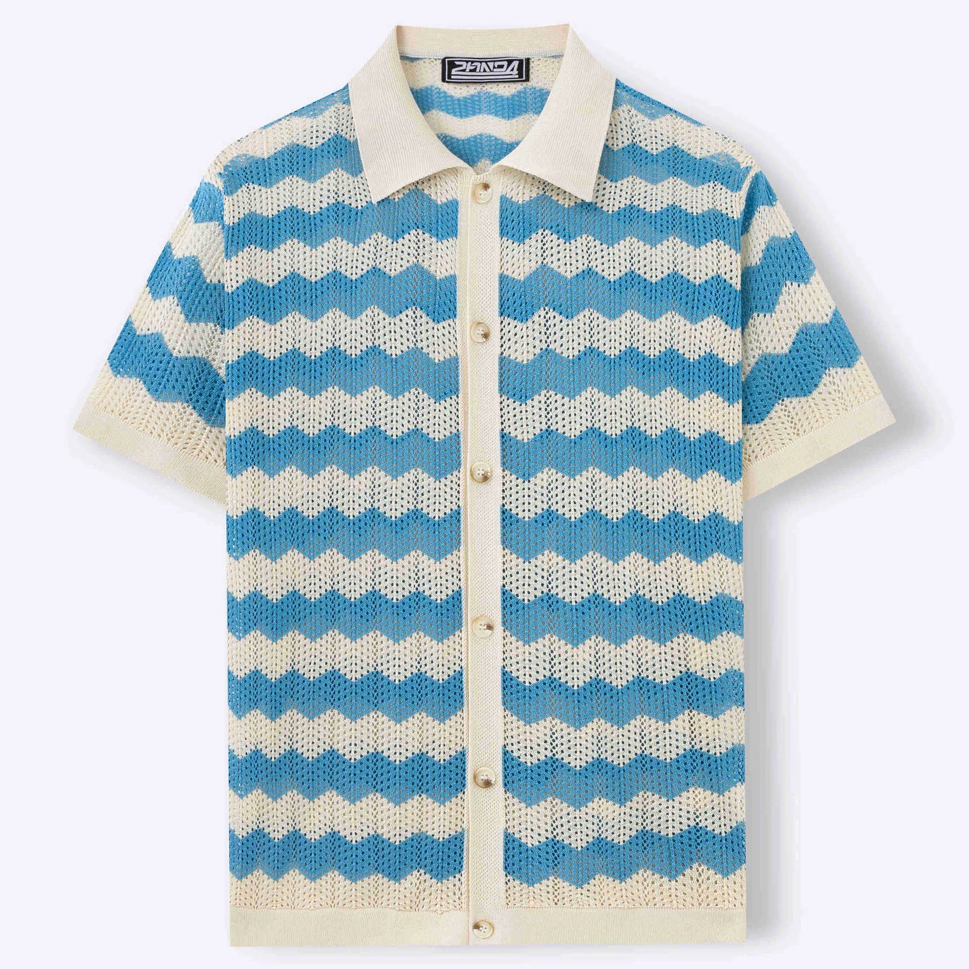 American-style hollow jacquard corrugated short sleeve summer sweater in yellow, blue, or brown colours