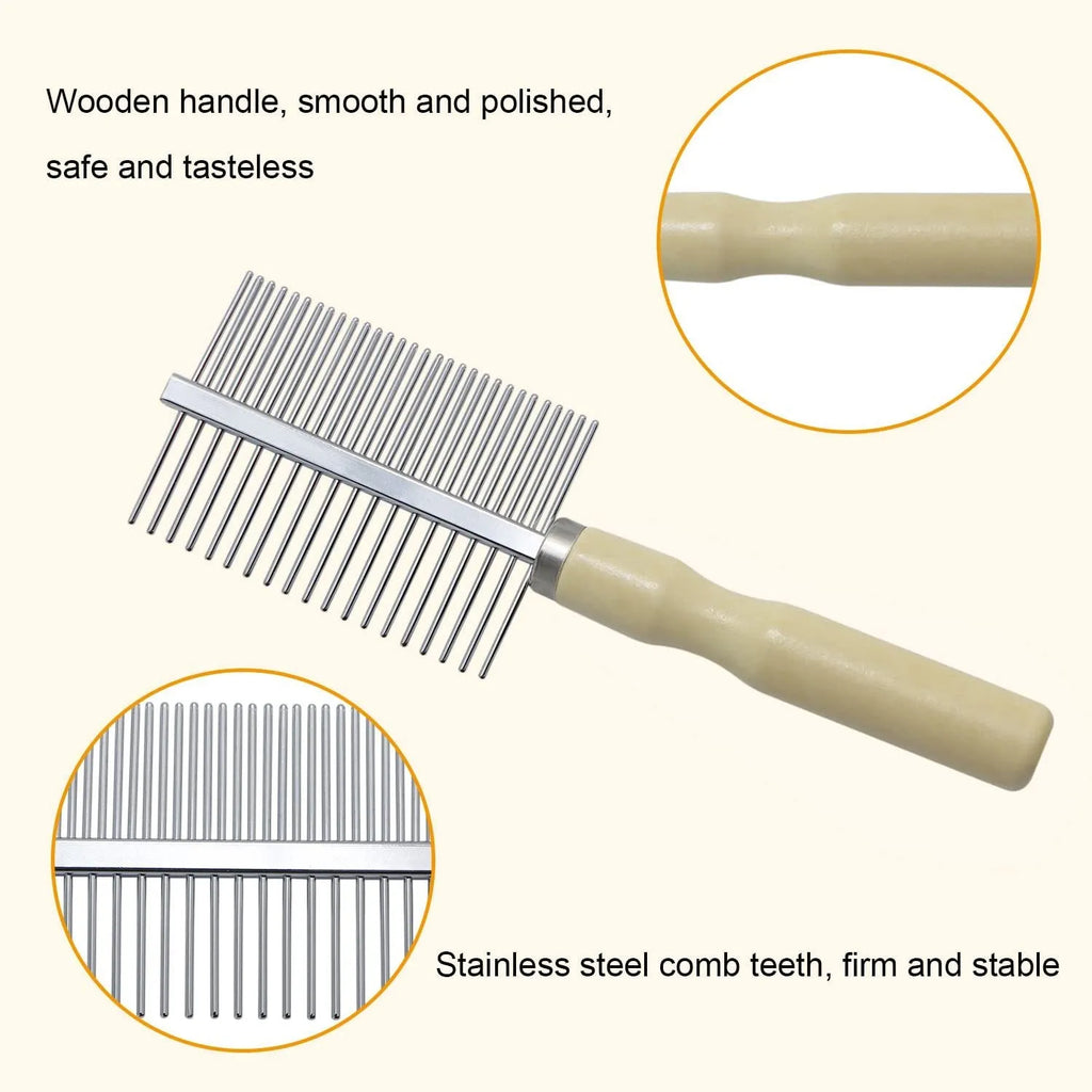 Wooden handle pet grooming comb with round polished needles for dogs and cats