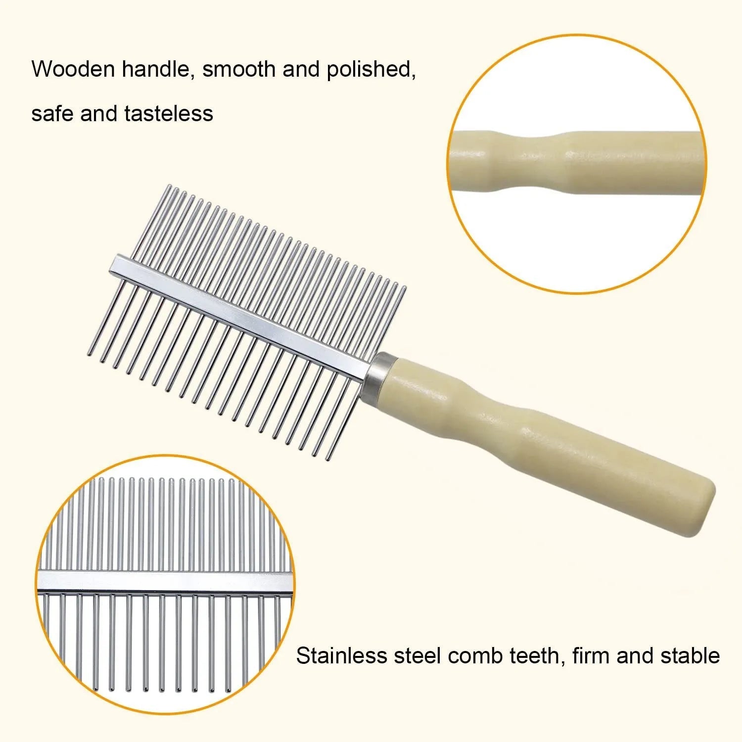 Wooden handle pet grooming comb with round polished needles for dogs and cats