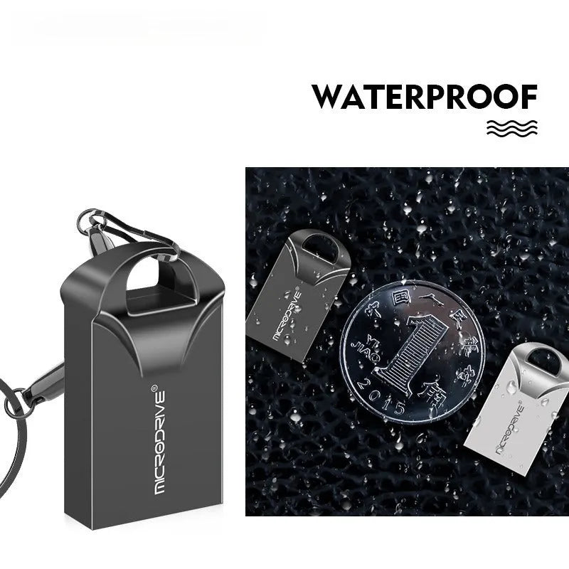 Small black or silver metal USB flash drive showing scale