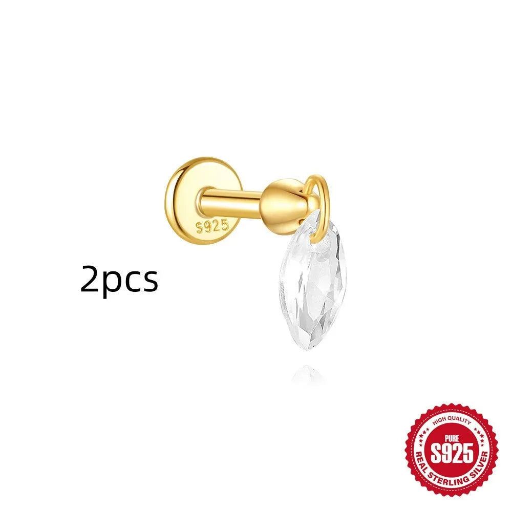 S925 sterling silver geometric kite earring with rhinestone chain tassel.