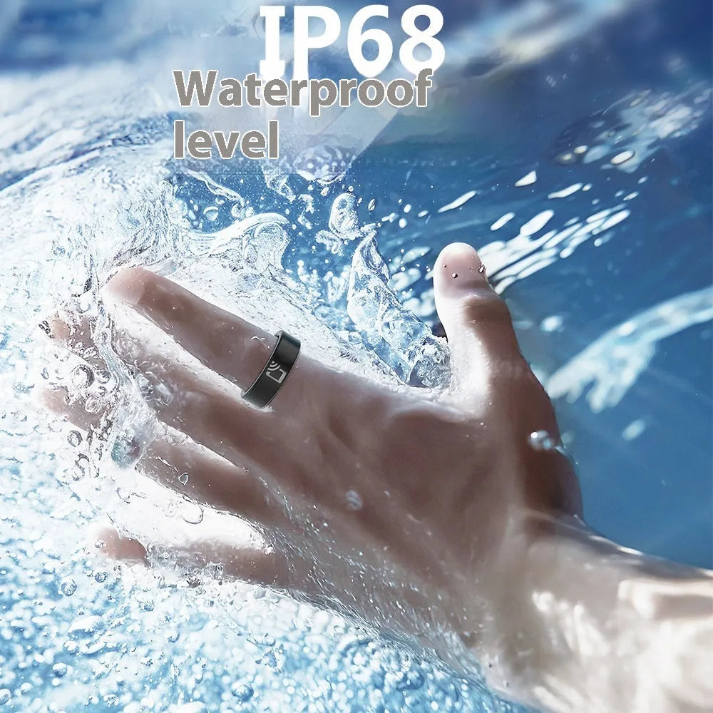 Black ceramic smart ring for heart rate, blood oxygen, and sleep monitoring with waterproof design