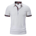 Men's cotton blend polo shirt with colour stitching and turnover neck collar in three colour options