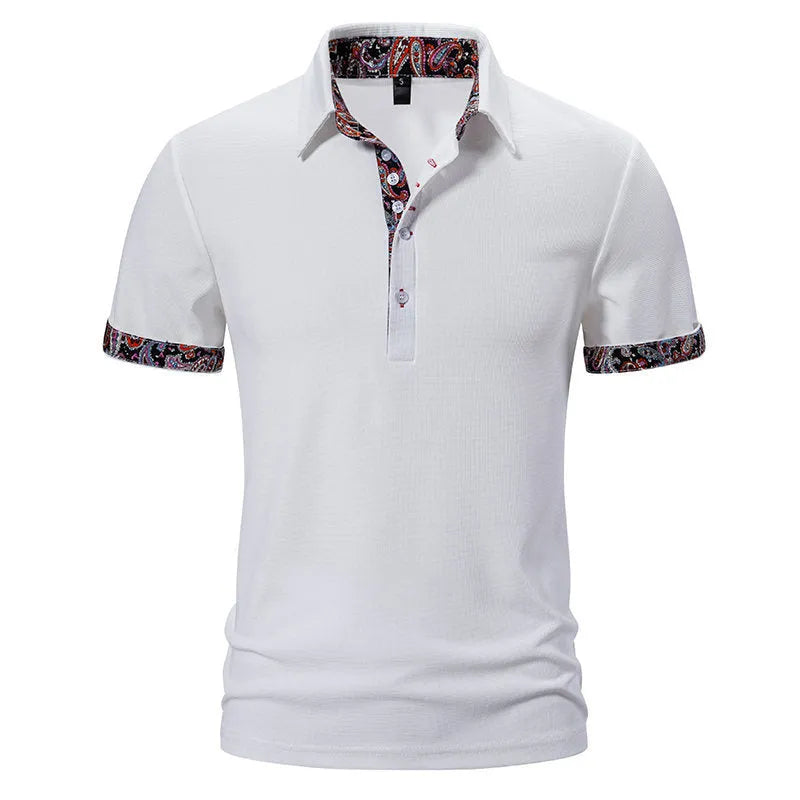 Men's cotton blend polo shirt with colour stitching and turnover neck collar in three colour options