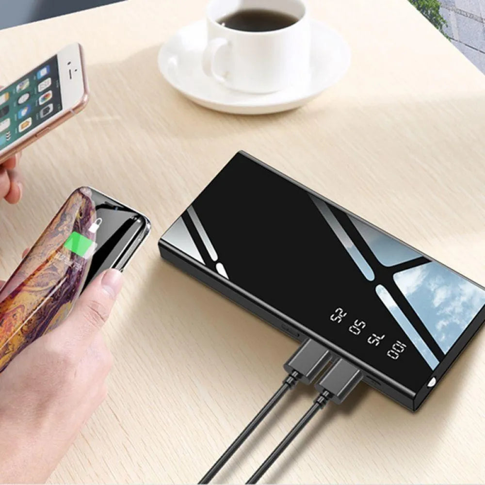 20000mAh LCD display power bank with dual USB ports in black, red, or white