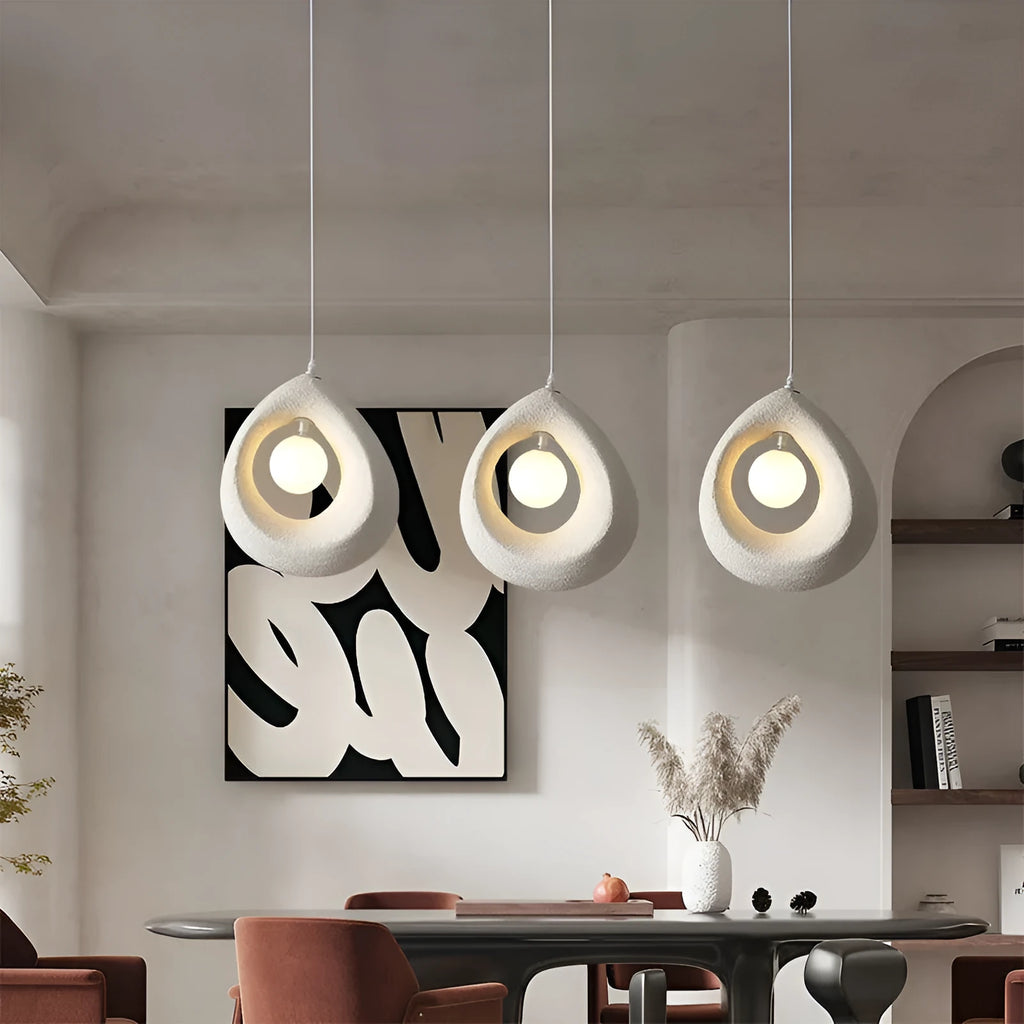 Modern pendant light with 32x35cm milky white lampshade in retro bar chandelier style