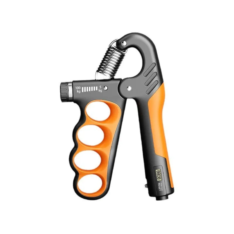 Electronic counter spring grip with adjustable resistance in grey, orange and red colour options