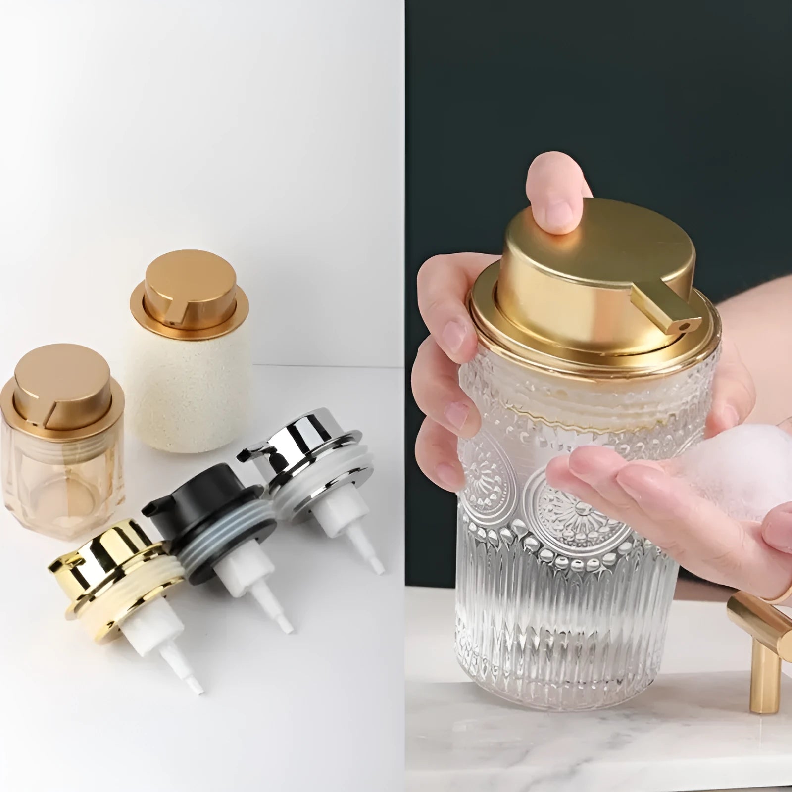 Foam pump replacement head in ABS plastic for soap dispensers