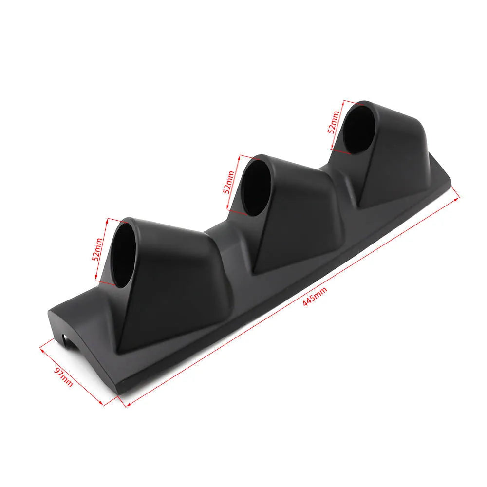 Black ABS instrument mounting bracket for 52mm car gauges with three-hole right-drive configuration