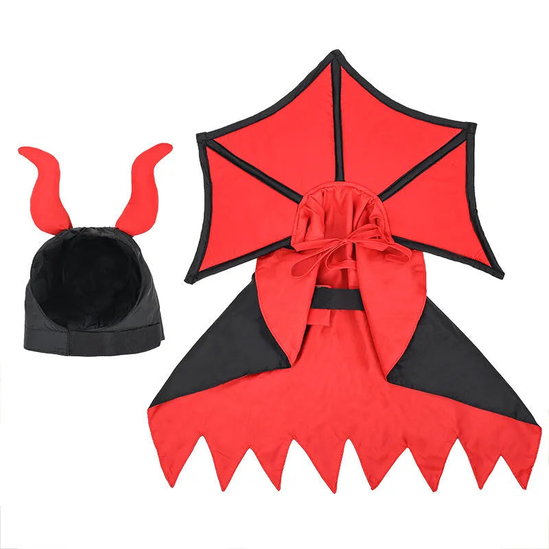 Black polyester vampire cloak and hat Halloween costume for small to medium pets
