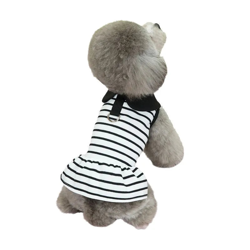 Striped pet summer clothing bundle with T-shirt and skirt in cotton material