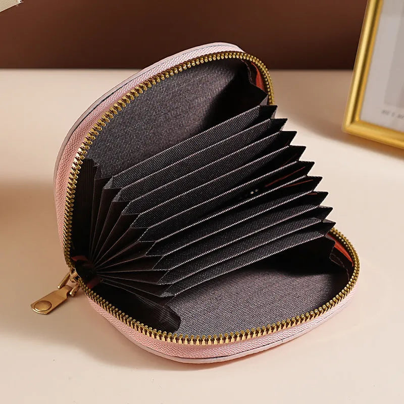 Ladies fashion shell card holder storage bag in PU leather, compact solid colour unisex design