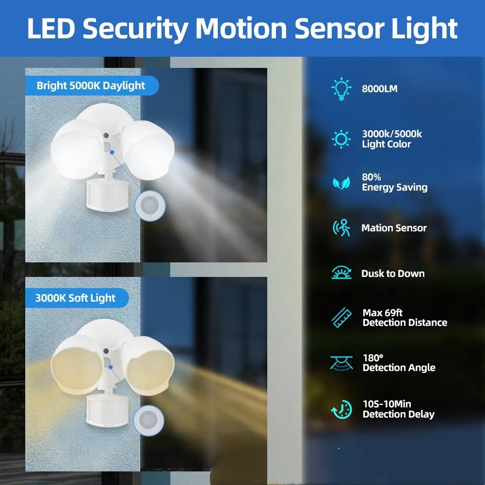 White and black 120V LED human body induction security lamp with PIR sensor for courtyard and garage lighting