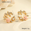 Flower stud earrings with petal design in stainless steel and 18K electroplated colour finish