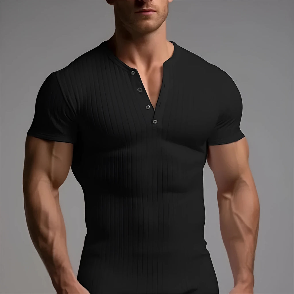 Men's slim muscle-fit short-sleeved polyester t-shirt for sports in five solid colours