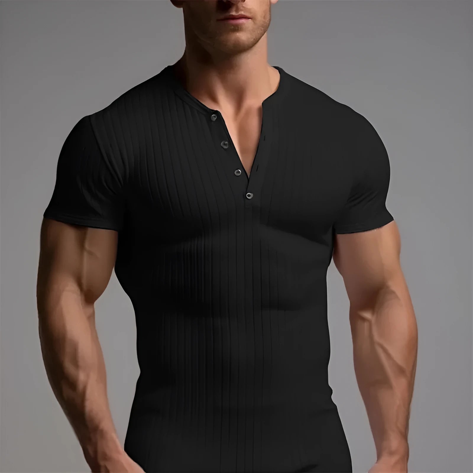 Men's slim muscle-fit short-sleeved polyester t-shirt for sports in five solid colours