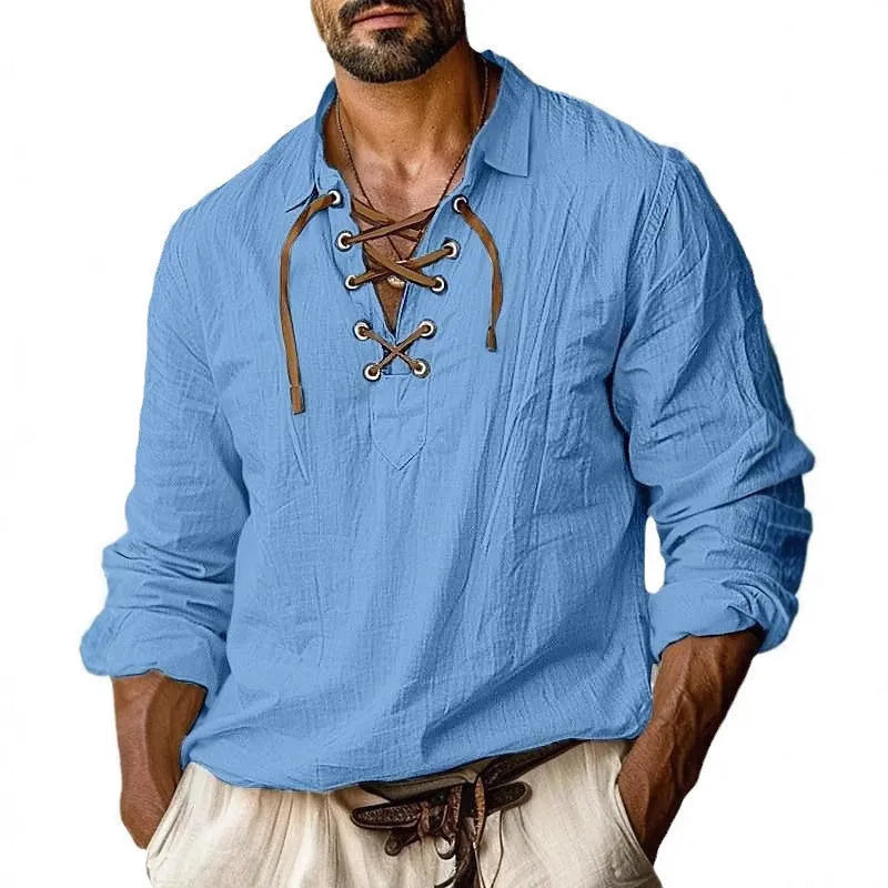 Men's plus size loose fit long sleeve linen blend shirt in solid colour options