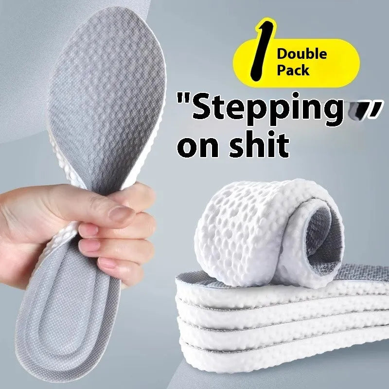 Grey, black, and orange breathable PU foam sports insoles that can be cut to fit shoe size.