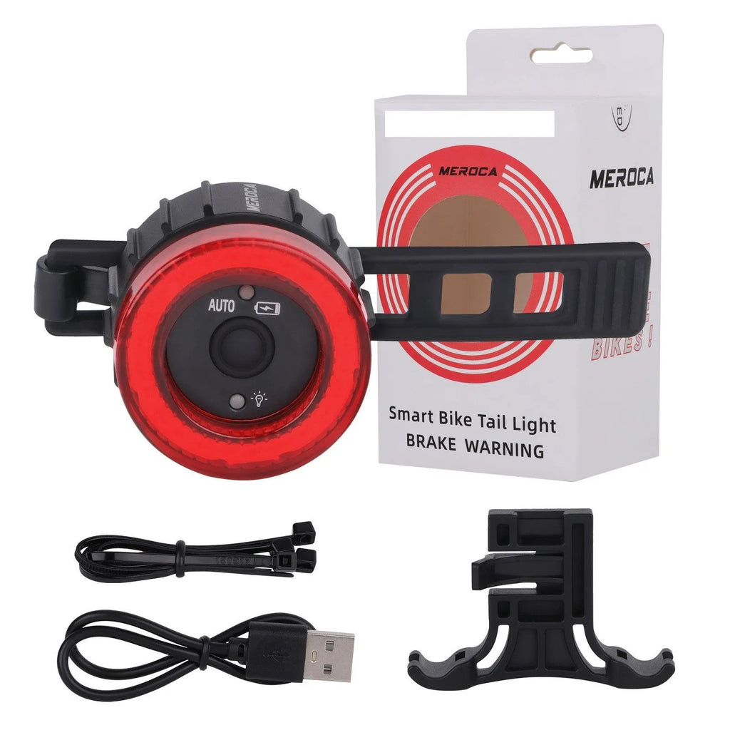 Black intelligent induction brake taillight for bicycles with aluminium alloy casing and mounting brackets