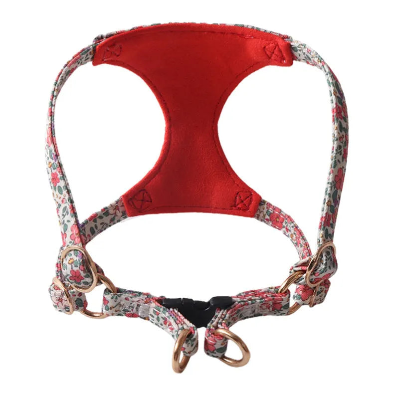 Floral series pet harness suit and leash set in cloth material with multiple colour options