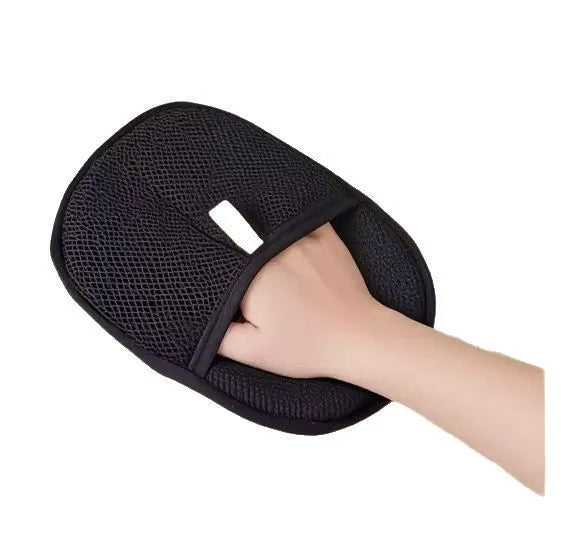 Black pet hair remover gloves with dual-sided silicone bristles for dog cat rabbit grooming