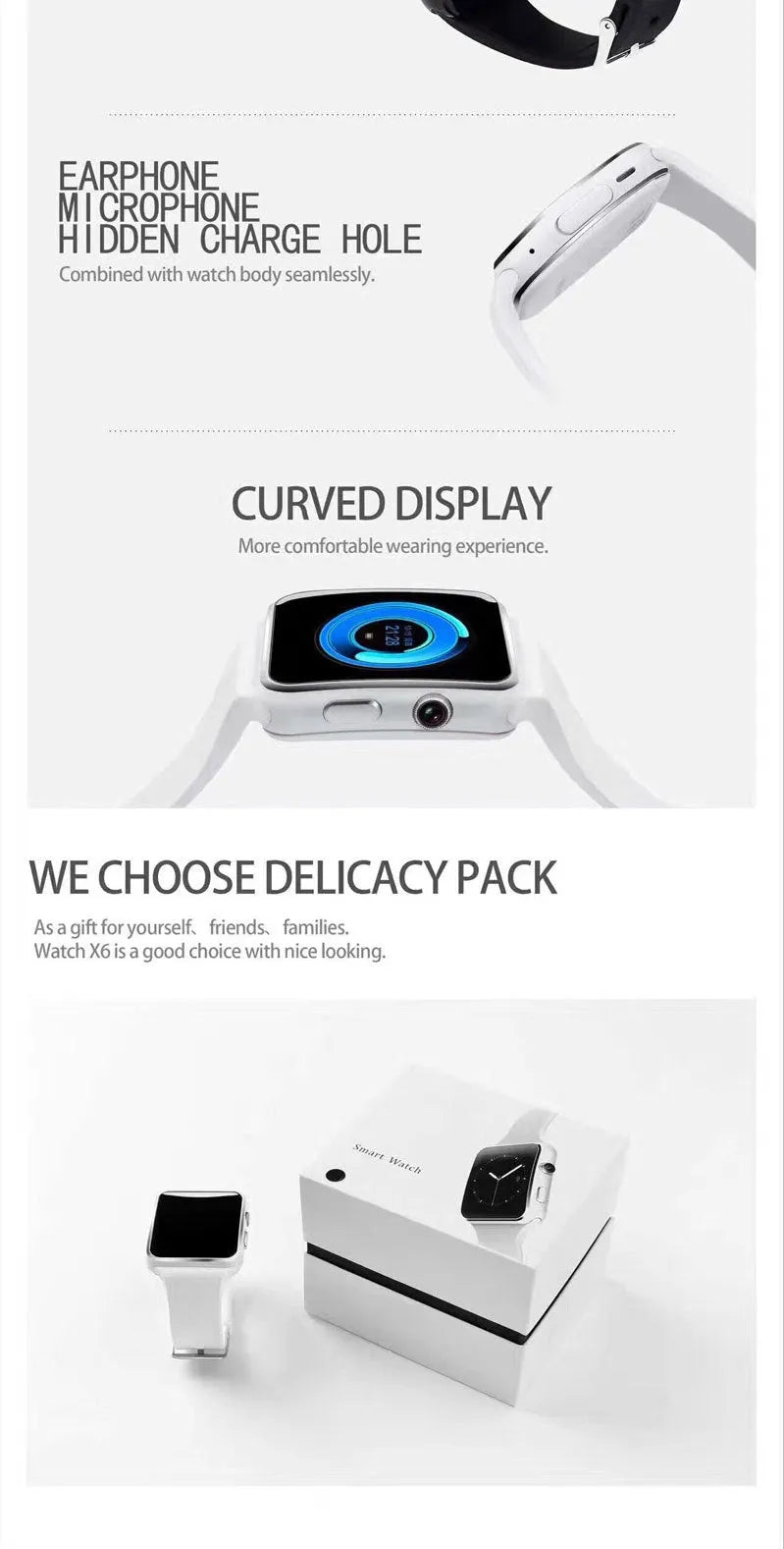 Black smart watch with 1.54 inch touch screen and silicone strap on a wrist.
