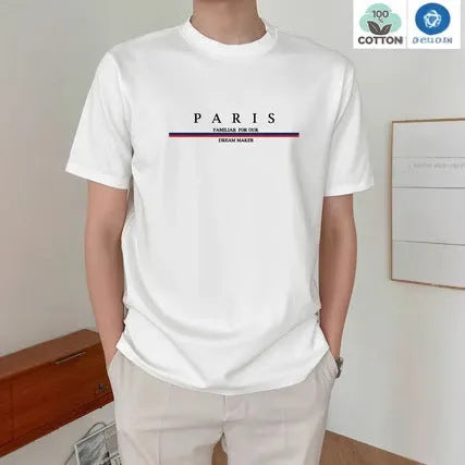 Men's loose fit cotton T-shirt with a printed letter design in apricot colour