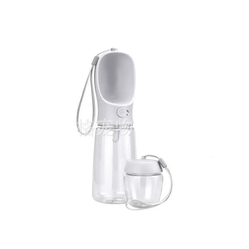 Blue dual-use plastic dog outing cup with detachable feeding dish, shown in 550ml size.