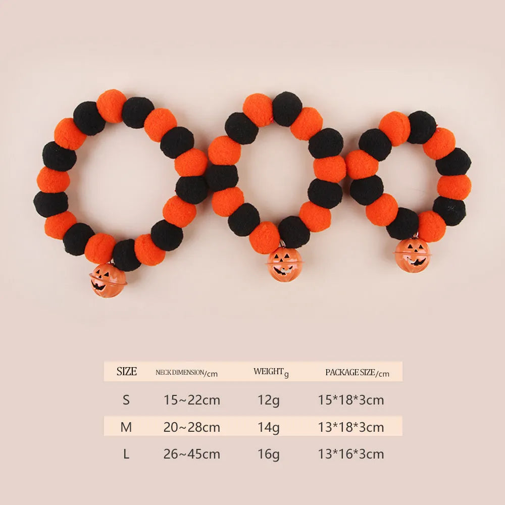 Orange and black pumpkin-themed adjustable cat collar for Halloween costumes.