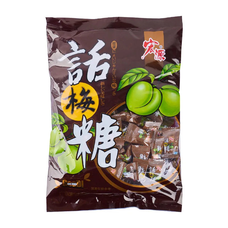 Three bags of hard candy: plum sugar, guava, and tangerine peel flavours in a 350g and 355g assortment pack.