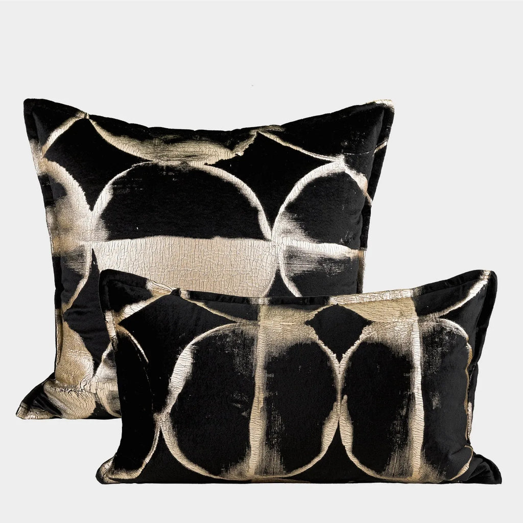 Black gold abstract pattern cushion pillow with removable cover in three size options