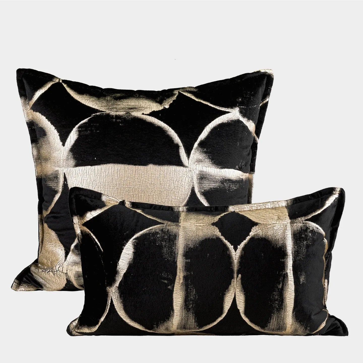 Black gold abstract pattern cushion pillow with removable cover in three size options