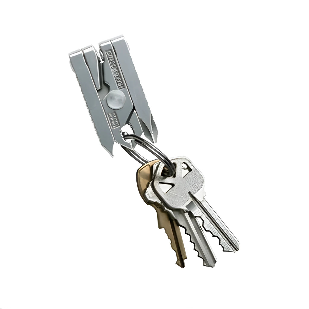 Mini multifunction pliers 420 stainless steel silver colour closed 47mm expanded 82mm on flat surface