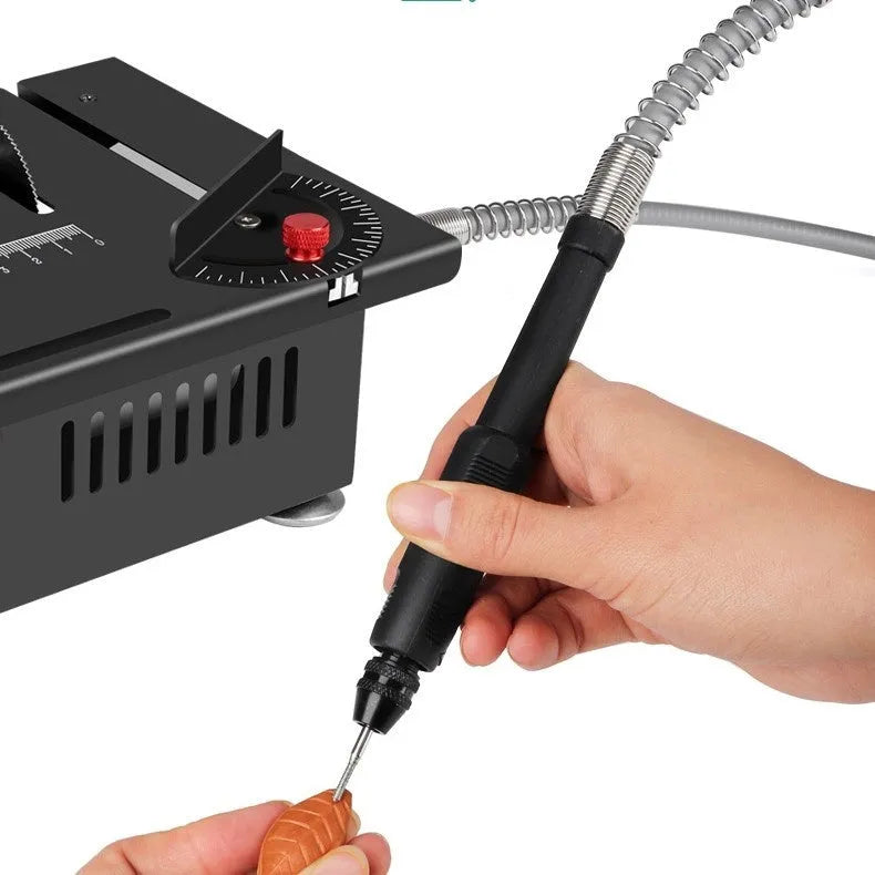 Lithium-ion cordless desktop saw with metal construction for DIY projects