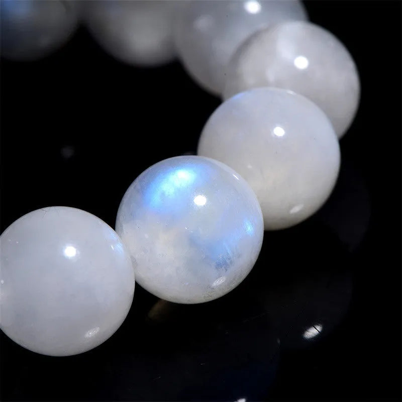 Natural blue moonlight round bead moonstone bracelet with geometric polished beads