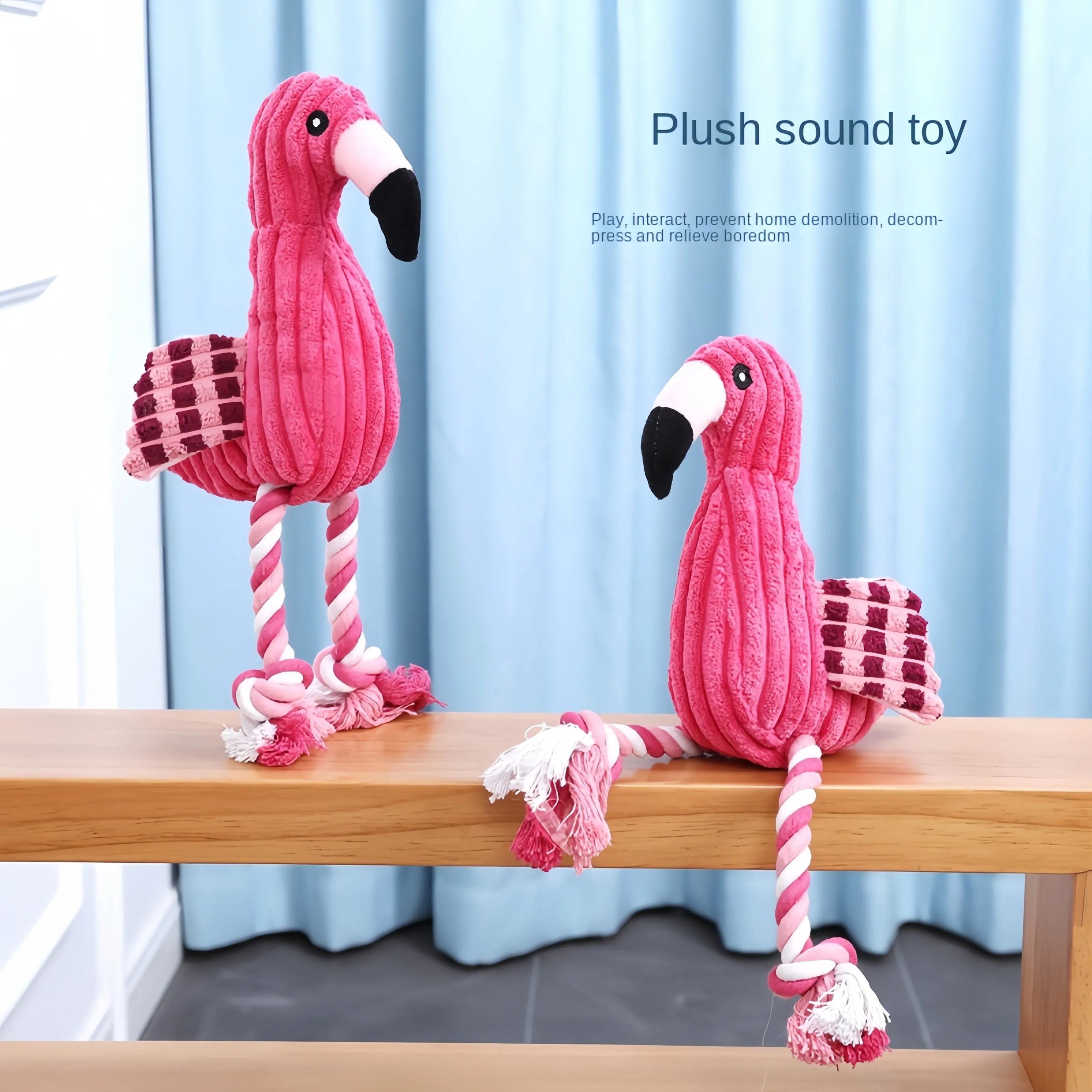 Pink corduroy animal-shaped squeaky dog toy with bite-resistant construction for small and large breeds
