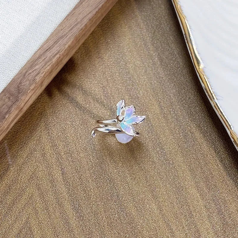 Adjustable copper insect ring with hand-dripped oil finish in silver, pink, or blue colour variations