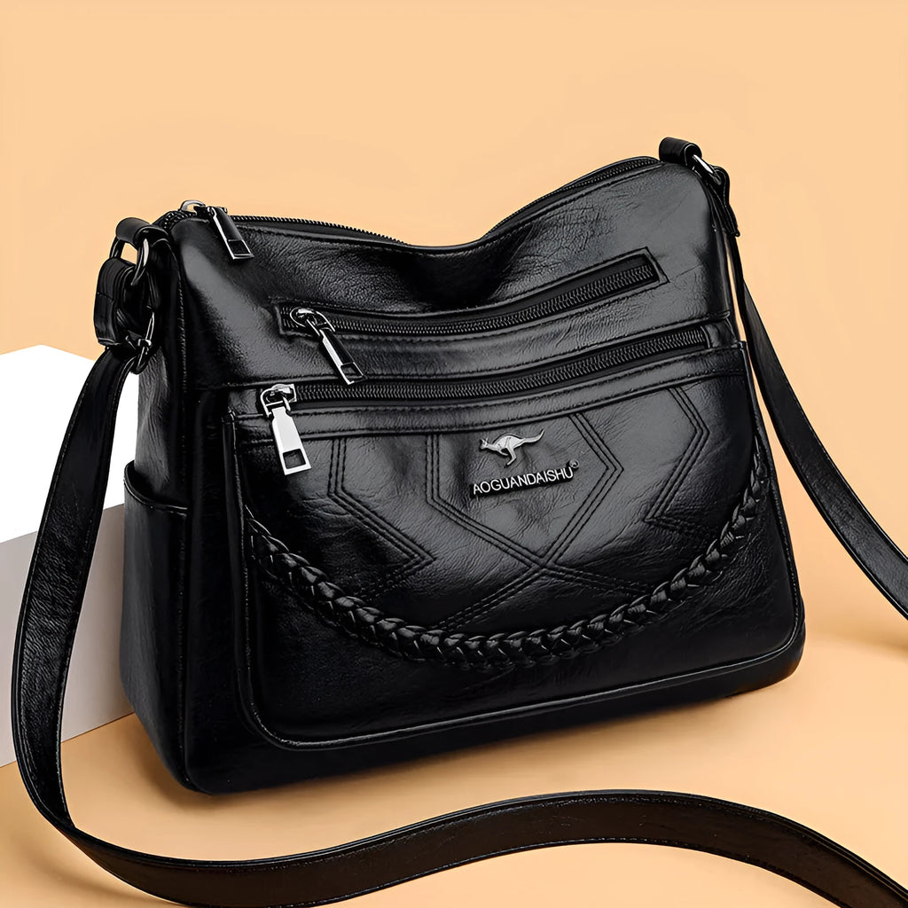 Soft PU leather women's crossbody bag in horizontal square shape with crossbody strap