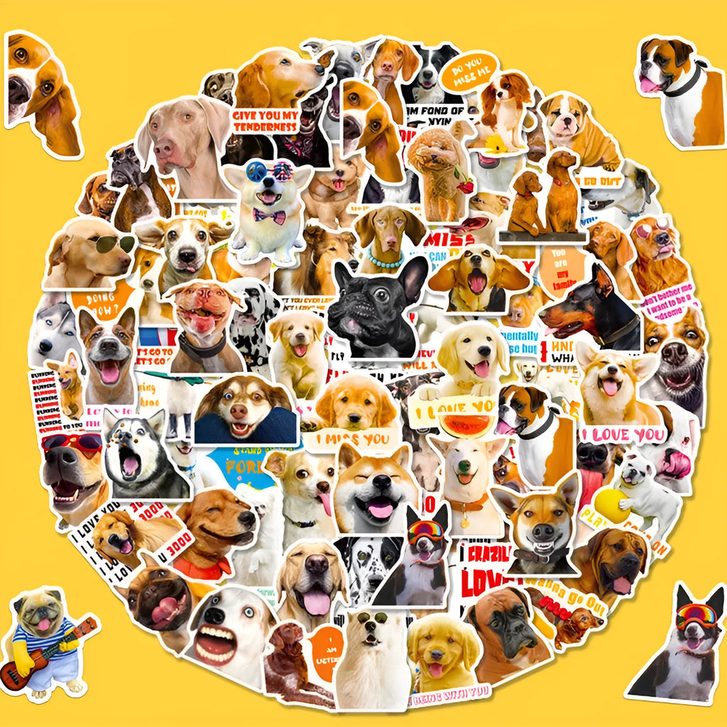 Pack of 100 Nordic style stickers with realistic dog facial expressions