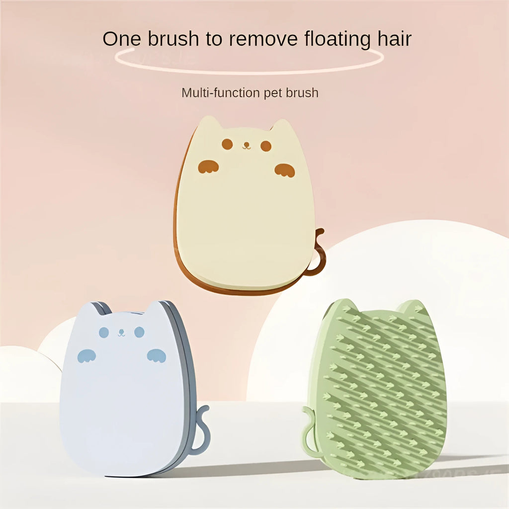 Blue sponge silicone pet comb brush with dual soft and hard bristles for cat and dog grooming.